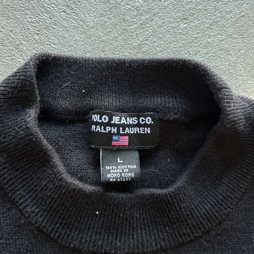 Vintage Polo Ralph Lauren Sweater Size Large Black Patch Logo RL Pullover - Picture 3 of 5